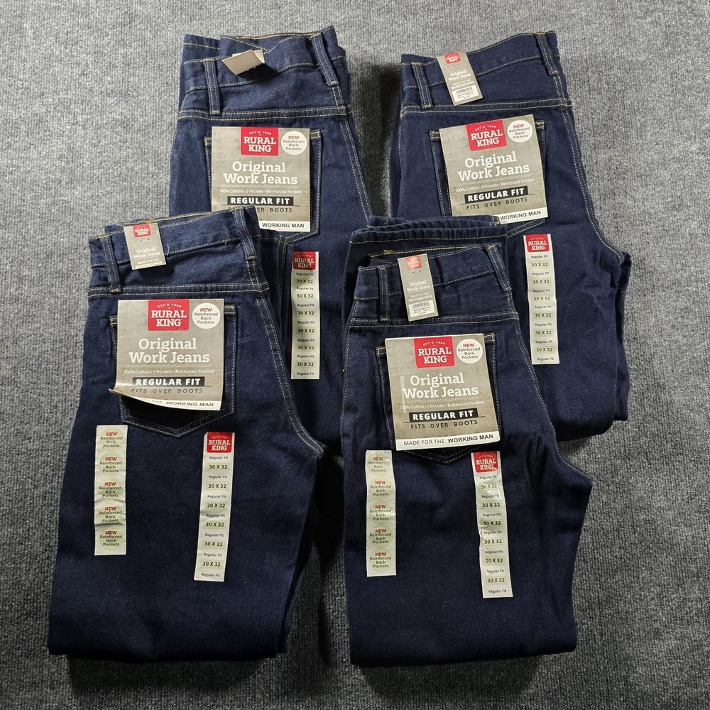 Lot of 4 Rural King Original Work Jeans Men's 30x32 Regular Fit NWT Denim